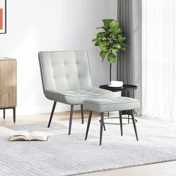 vidaXL Sillón de relax con reposapiés terciopelo gris claro