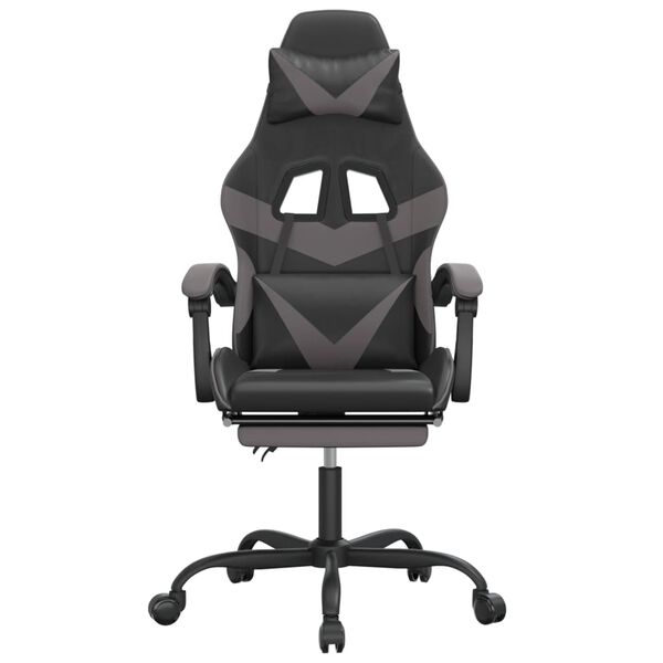 vidaXL Silla gaming con reposapiés cuero sintético negro gris