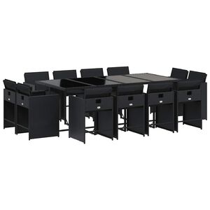 vidaXL Set comedor de jard&iacute;n con cojines 13 pzas rat&aacute;n sint&eacute;tico negro