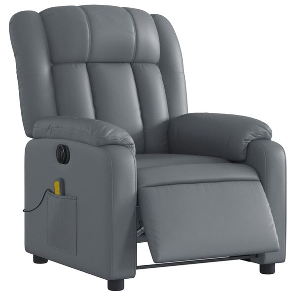 vidaXL Sillón de masaje reclinable eléctrico cuero sintético gris
