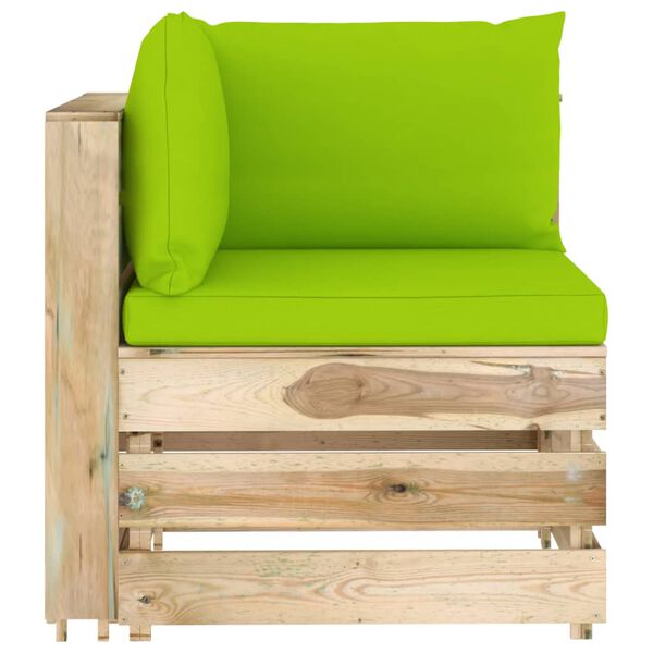 vidaXL Muebles de jard&iacute;n 12 piezas con cojines madera impregnada verde