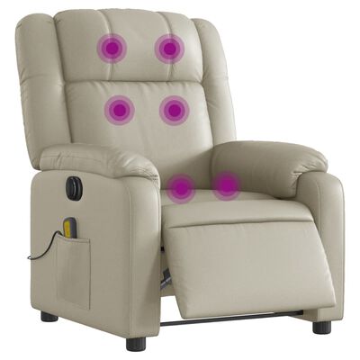 vidaXL Sillón de masaje reclinable eléctrico cuero sintético crema