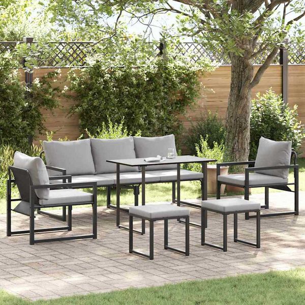 vidaXL Conjunto de sofá de jardín 6 pcs Negro Acero