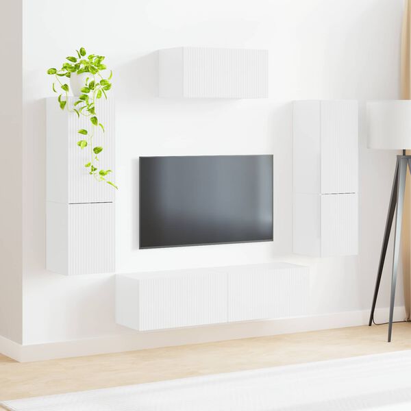 vidaXL Conjunto de mueble de TV 4 pcs brillante Madera de ingenier&iacute;a