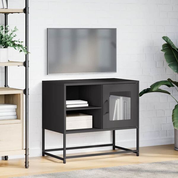 vidaXL Mueble para TV de acero negro 68x39x60,5 cm