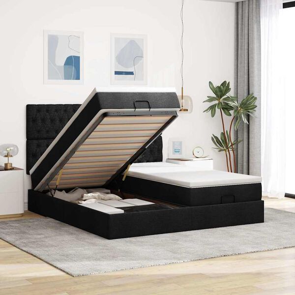 vidaXL Estructura de cama otomana con colchones tela negra 200x200cm