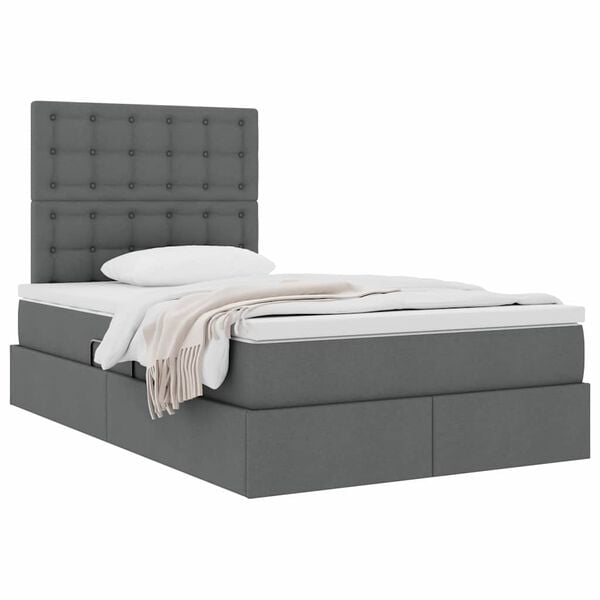 vidaXL Cama con almacenamiento y colch&oacute;n Gris oscuro 120 x 190 cm tela