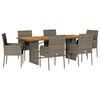 vidaXL Set comedor jard&iacute;n 7 pzas y cojines rat&aacute;n sint&eacute;tico gris