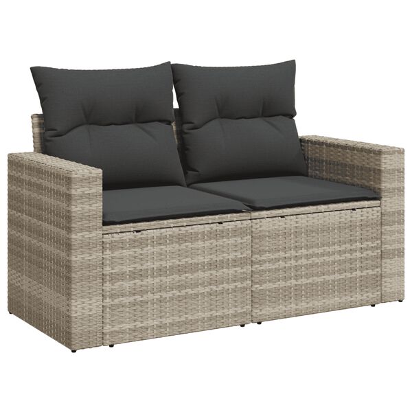 vidaXL Set muebles jard&iacute;n 9 pzas y cojines rat&aacute;n sint&eacute;tico gris claro
