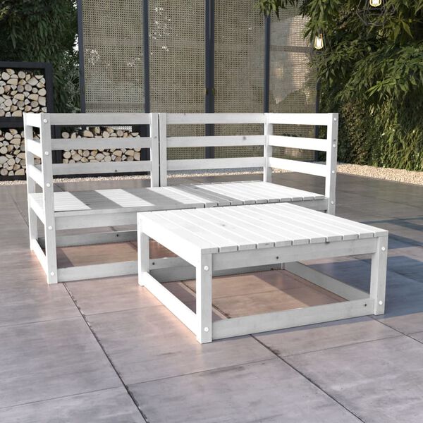 vidaXL Set de sal&oacute;n de jard&iacute;n de 3 piezas blanco madera maciza pino