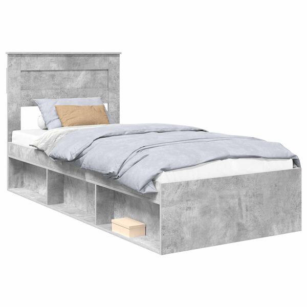 vidaXL Estructura de cama con cabecera Gris concreto 90 x 190 cm