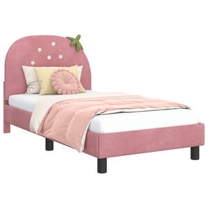 vidaXL Cama para ni&ntilde;os con cabecero Rosa 80 x 160 cm Terciopelo