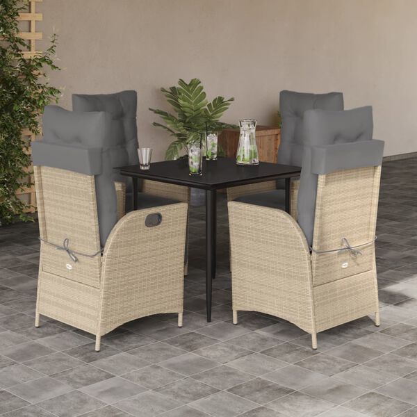 vidaXL Set comedor de jard&iacute;n 5 pzas con cojines rat&aacute;n sint&eacute;tico beige