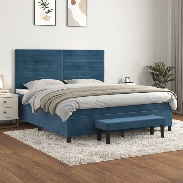 vidaXL Cama box spring con colch&oacute;n terciopelo azul oscuro 180x200 cm