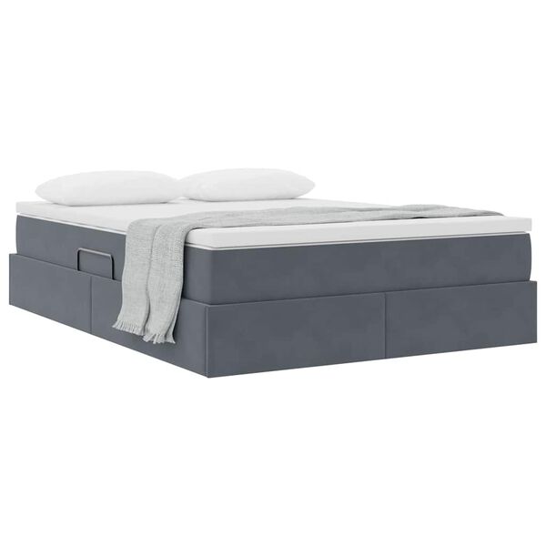 vidaXL Cama con almacenamiento y colch&oacute;n Gris oscuro 140 x 190 cm