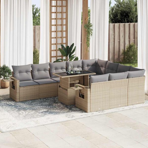 vidaXL Set de sof&aacute;s de jard&iacute;n 11pzas con cojines rat&aacute;n sint&eacute;tico beige