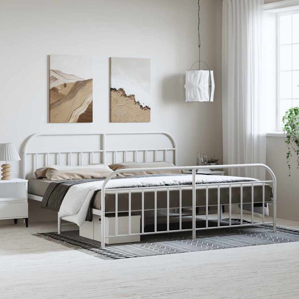 vidaXL Estructura cama sin colch&oacute;n con estribo metal blanco 193x203 cm