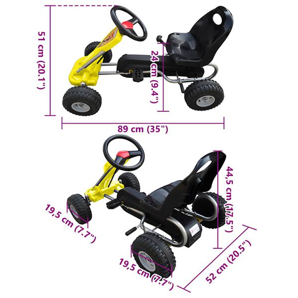 vidaXL Kart correpasillos con pedales amarillo