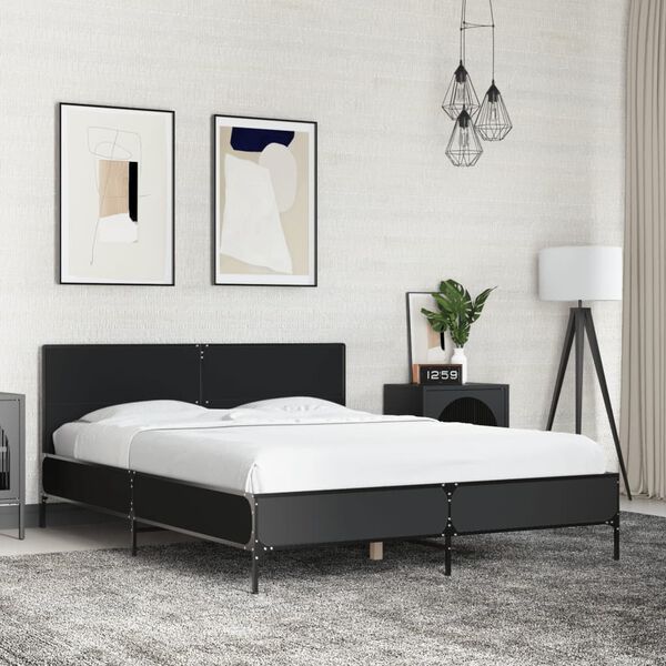 vidaXL Estructura de cama madera de ingenier&iacute;a y metal negro 140x190cm