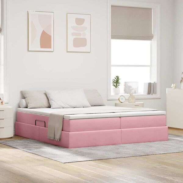 vidaXL Cama con almacenamiento y colch&oacute;n Rosa 180 x 200 cm Terciopelo