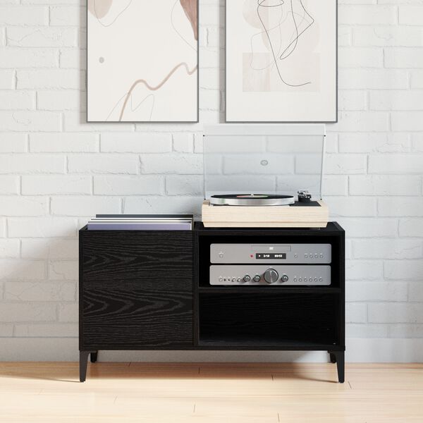 vidaXL Mueble para discos de vinilo Roble Negro 84,5 x 38 x 48 cm
