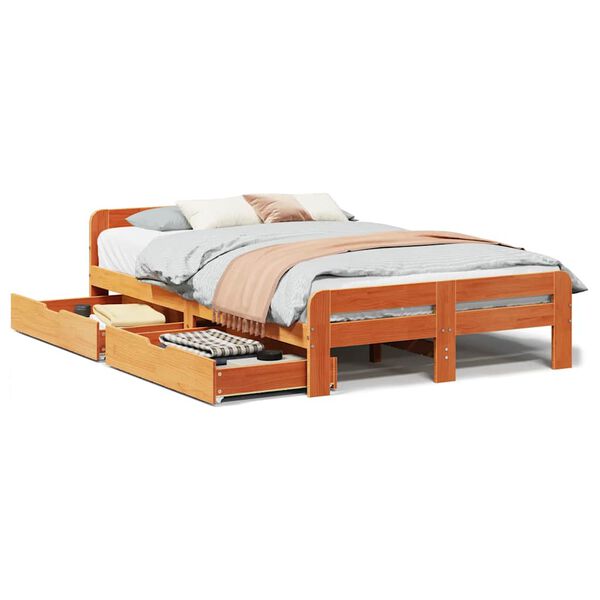 vidaXL Estructura de cama sin colch&oacute;n madera maciza marr&oacute;n 135x190 cm