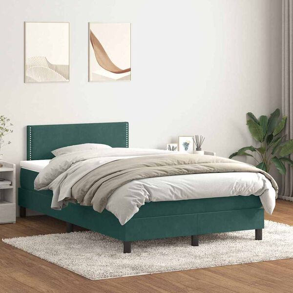 vidaXL Cama box spring con colch&oacute;n terciopelo verde oscuro 120x220 cm
