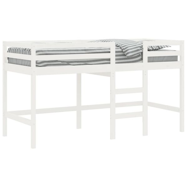 vidaXL Cama alta de ni&ntilde;os escalera madera maciza pino blanco 90x200 cm