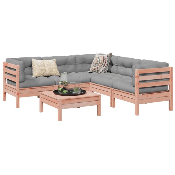 vidaXL Set de sof&aacute;s jard&iacute;n 6 pzas con cojines madera abeto Douglas
