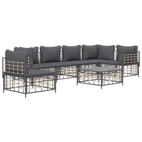 vidaXL Set muebles de jardín 7 pzas y cojines ratán PE gris antracita