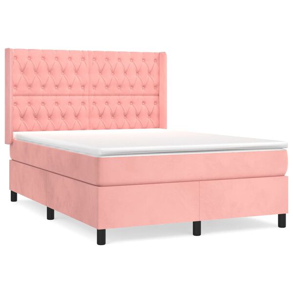 vidaXL Cama box spring con colch&oacute;n terciopelo rosa 140x200 cm