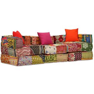 vidaXL Puf modular de 3 plazas de tela patchwork