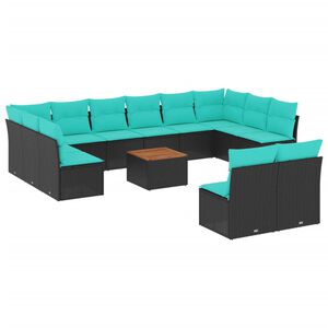 vidaXL Set de sof&aacute;s de jard&iacute;n y cojines 13 pzas rat&aacute;n sint&eacute;tico negro