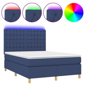 vidaXL Cama box spring colch&oacute;n y luces LED tela azul 140x190 cm