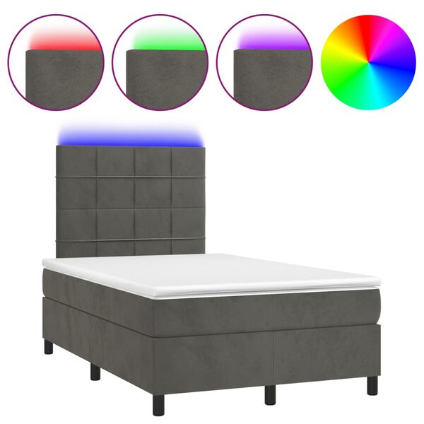 vidaXL Cama box spring colch&oacute;n y LED terciopelo gris oscuro 120x200 cm
