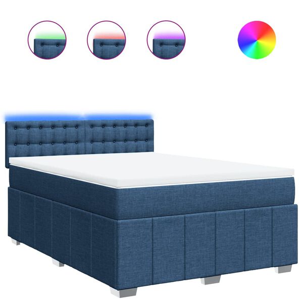 vidaXL Cama box spring con colch&oacute;n tela azul 140x200 cm