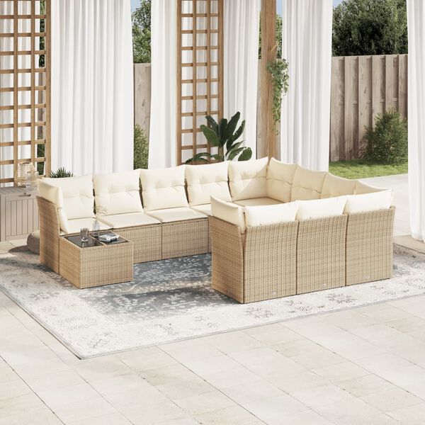 vidaXL Set de sof&aacute;s de jard&iacute;n 11pzas con cojines rat&aacute;n sint&eacute;tico beige