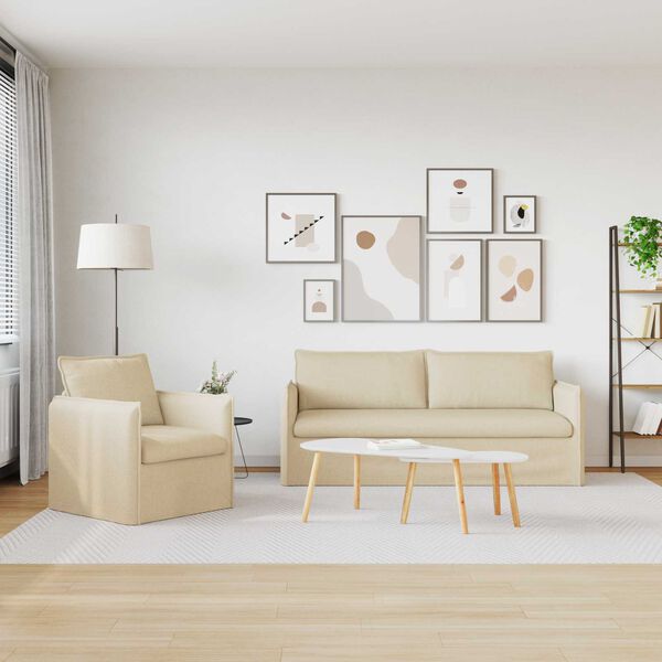 vidaXL Sof&aacute; 2 pcs Crema 196 x 82 x 85 cm tela