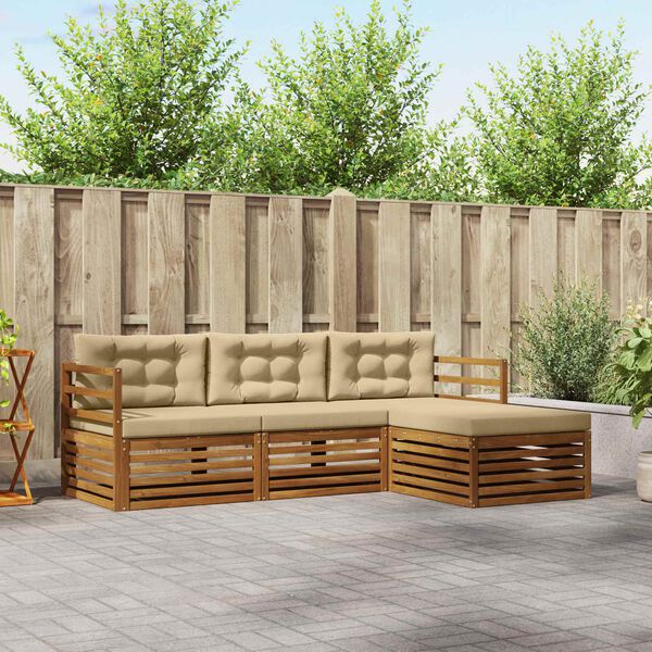 vidaXL Conjunto de sof&aacute;s de exterior con coj&iacute;n 4 pcs Natural y Beige