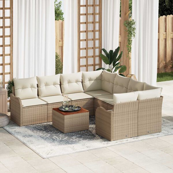 vidaXL Conjunto de sof&aacute; de jard&iacute;n 9 pcs Beige y blanco