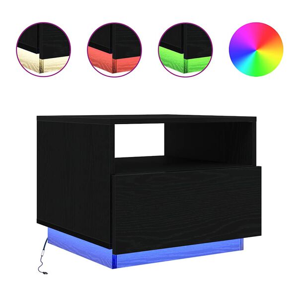 vidaXL Mesa de centro con luces LED roble negro 50x49x40 cm