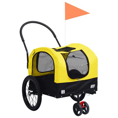 vidaXL Remolque de bicicleta mascotas cochecito 2 en 1 amarillo negro