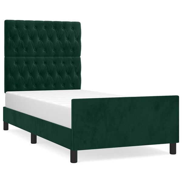vidaXL Estructura de cama sin colch&oacute;n terciopelo verde oscuro 90x200cm