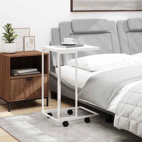 vidaXL Mesa auxiliar con ruedas madera ingenier&iacute;a blanco 40x30x63,5 cm