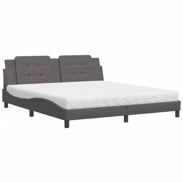 vidaXL Cama con colch&oacute;n Zadar cuero sint&eacute;tico gris 180x200 cm