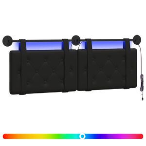 vidaXL Cabecero colgante Con luz LED Negro Cuero sint&eacute;tico
