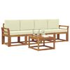 vidaXL Conjunto de sof&aacute;s de exterior con coj&iacute;n 5 pcs Natural y Crema