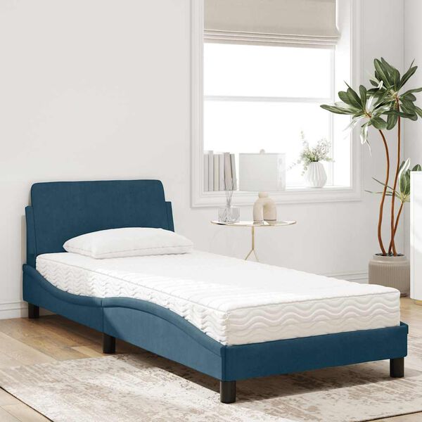 vidaXL Cama con colch&oacute;n Dover terciopelo azul 90x200 cm