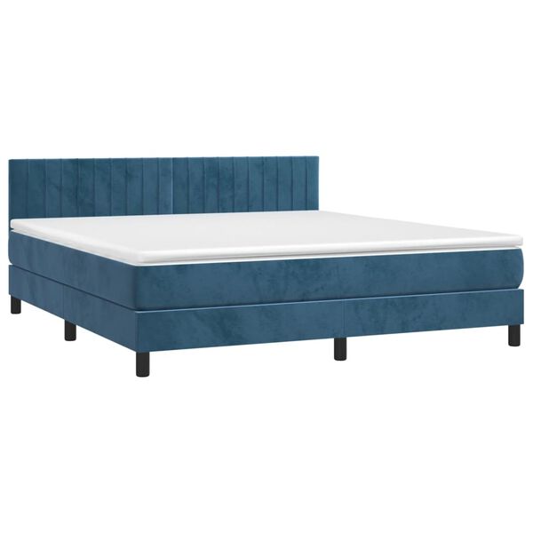 vidaXL Cama box spring colch&oacute;n y LED terciopelo azul oscuro 180x200 cm