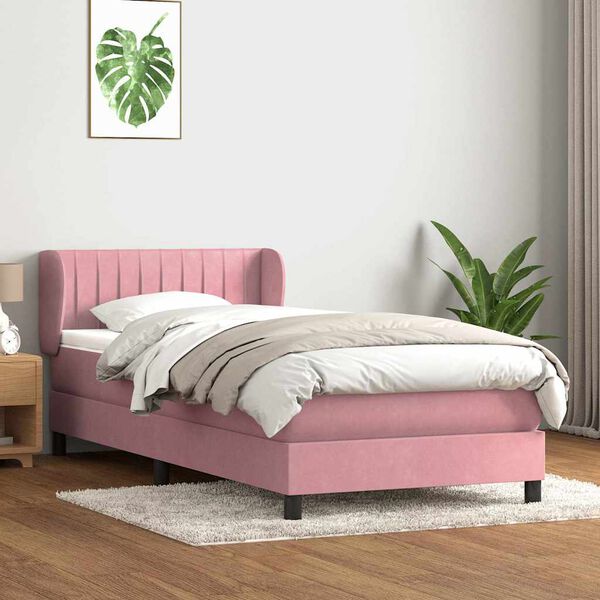 vidaXL Cama box spring con colch&oacute;n terciopelo rosa 90x210 cm